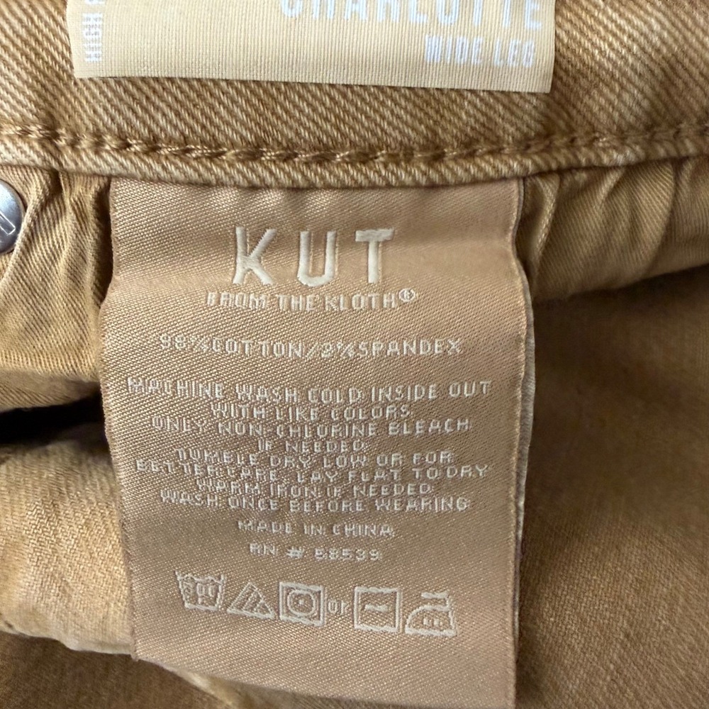 Kut from the Kloth Charlotte High Rise Wide Leg Jeans Camel Tan Size 14 NEW - Picture 9 of 9